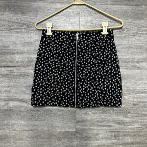 Forever21 womens floral full zip mini skirt size S‎ stretch black cream twill
